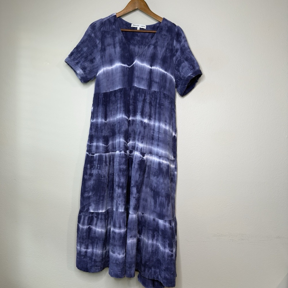 Madewell x Warm L Maxi Dress Tiered Lagenlook Gauze Tie Dye Boho Empire Cotton